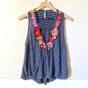 Free People Stripes & Florals Surplice Top L